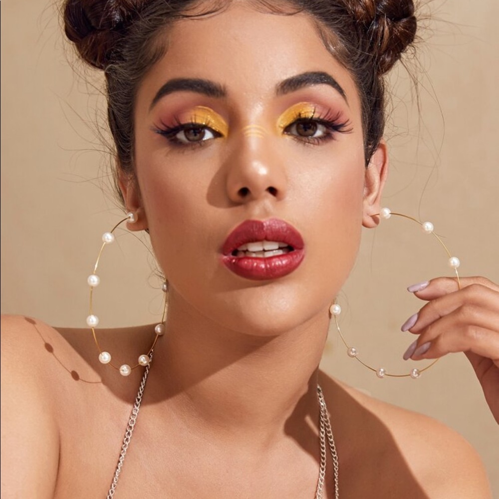 Gold Pearl Hoops. - Picture 2 of 4